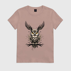 Футболка хлопковая женская Тату сова, цвет: пыльно-розовый