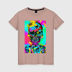 Футболка хлопковая женская Cool skull - pop art - vogue, цвет: пыльно-розовый