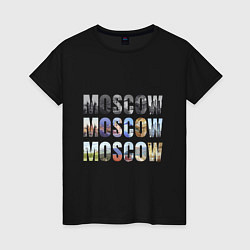 Футболка хлопковая женская Moscow - Москва, цвет: черный