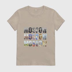 Футболка хлопковая женская Moscow - Москва, цвет: миндальный