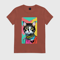 Футболка хлопковая женская Pop art cat - neural network, цвет: кирпичный