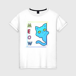 Футболка хлопковая женская Cat meow, цвет: белый