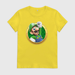 Футболка хлопковая женская Луиджи значок, цвет: желтый