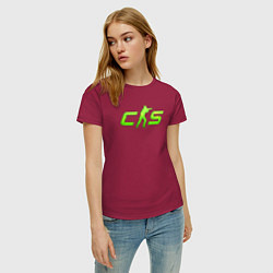 Футболка хлопковая женская CS2 green logo, цвет: маджента — фото 2
