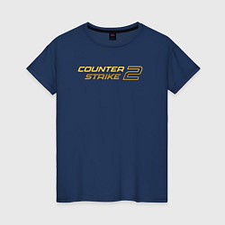 Футболка хлопковая женская Counter strike 2 gold logo, цвет: тёмно-синий