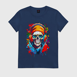 Женская футболка Череп в бандане очках и наушниках