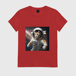 Футболка хлопковая женская Кот астронавт cosmos collection, цвет: красный