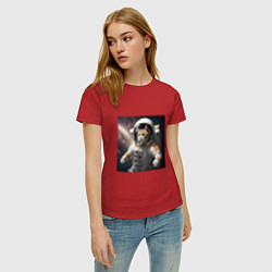 Футболка хлопковая женская Кот астронавт cosmos collection, цвет: красный — фото 2