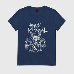 Футболка хлопковая женская Heavy Meowtal - кошачья музыка, цвет: тёмно-синий