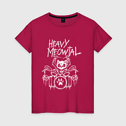 Футболка хлопковая женская Heavy Meowtal - кошачья музыка, цвет: маджента