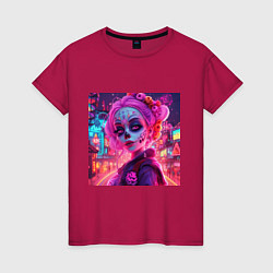 Женская футболка Девушка в макияже ко дню мёртвых