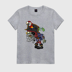 Футболка хлопковая женская Зомби-пират, цвет: меланж