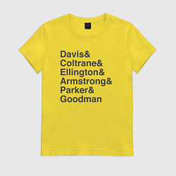 Футболка хлопковая женская Легенды джаза, цвет: желтый