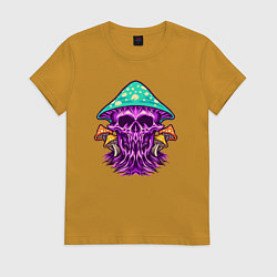 Футболка хлопковая женская Mushroom skull, цвет: горчичный