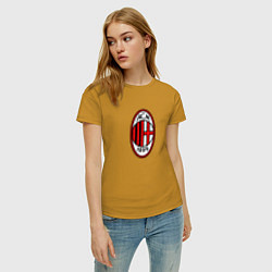 Футболка хлопковая женская Футбольный клуб Milan, цвет: горчичный — фото 2