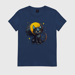 Футболка хлопковая женская Cat dragon, цвет: тёмно-синий