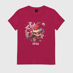 Футболка хлопковая женская Happy Dragon year 2024, цвет: маджента