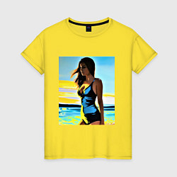Футболка хлопковая женская Отдыхающая в купальнике, цвет: желтый