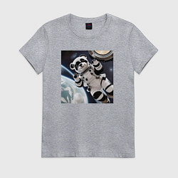 Футболка хлопковая женская Панда астронавт, цвет: меланж