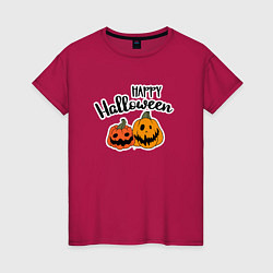 Футболка хлопковая женская Happy halloween с тыквами, цвет: маджента