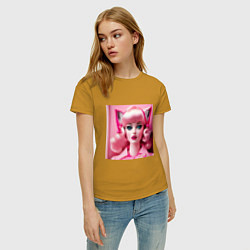 Футболка хлопковая женская Barbie cat, цвет: горчичный — фото 2
