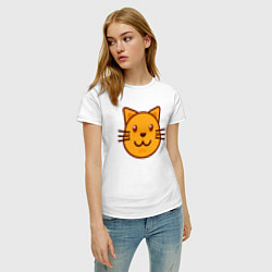 Футболка хлопковая женская Оранжевый котик счастлив, цвет: белый — фото 2