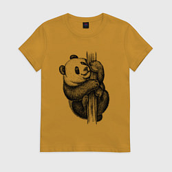 Футболка хлопковая женская Панда залезла на дерево, цвет: горчичный