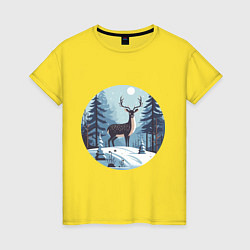 Женская футболка Зимняя сказка олень в лесу