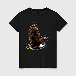 Футболка хлопковая женская Летящий орёл, цвет: черный