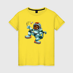 Футболка хлопковая женская Обезьянка космонавт, цвет: желтый