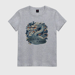 Футболка хлопковая женская Дракон путешествие в счастливый мир, цвет: меланж