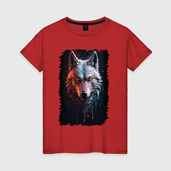 Футболка хлопковая женская Психоделический волк, цвет: красный