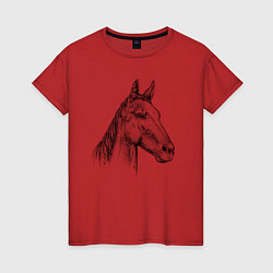 Футболка хлопковая женская Голова коня, цвет: красный