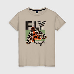 Футболка хлопковая женская Fly high moth, цвет: миндальный