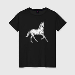 Футболка хлопковая женская Белая лошадь на скаку, цвет: черный