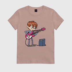 Футболка хлопковая женская Мальчик с гитарой, цвет: пыльно-розовый