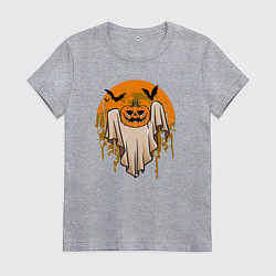 Футболка хлопковая женская Призрак хэллоуина, цвет: меланж