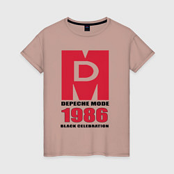 Футболка хлопковая женская Depeche Mode - black celebration logo, цвет: пыльно-розовый