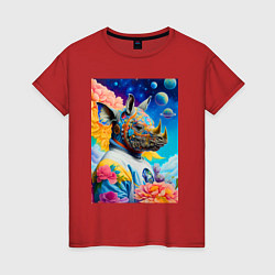 Футболка хлопковая женская Инопланетная носорожка - фантазия, цвет: красный