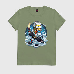 Футболка хлопковая женская Гомер Симпсон - хоккейный нападающий, цвет: авокадо