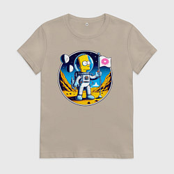 Футболка хлопковая женская Космонавт Барт Симпсон на другой планете, цвет: миндальный
