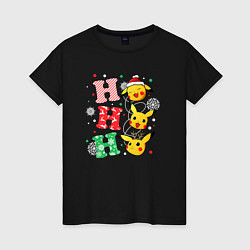 Футболка хлопковая женская Pikachu ho ho ho, цвет: черный