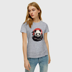 Футболка хлопковая женская Панда с красным солнцем, цвет: меланж — фото 2