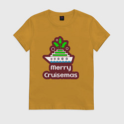 Футболка хлопковая женская Merry cruismas, цвет: горчичный
