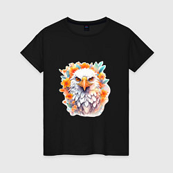 Футболка хлопковая женская Орел в цветах, цвет: черный