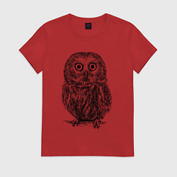 Футболка хлопковая женская Сова гравюра, цвет: красный