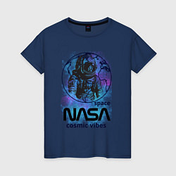 Футболка хлопковая женская Космонавт nasa, цвет: тёмно-синий