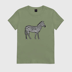 Футболка хлопковая женская Зебра в профиль гравюра, цвет: авокадо