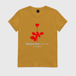 Футболка хлопковая женская Depeche Mode - Violator rose logo, цвет: горчичный