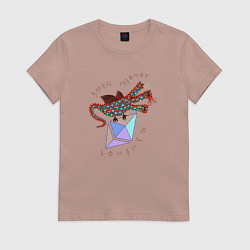Футболка хлопковая женская Змей Горыныч с монетой Эфириума, цвет: пыльно-розовый